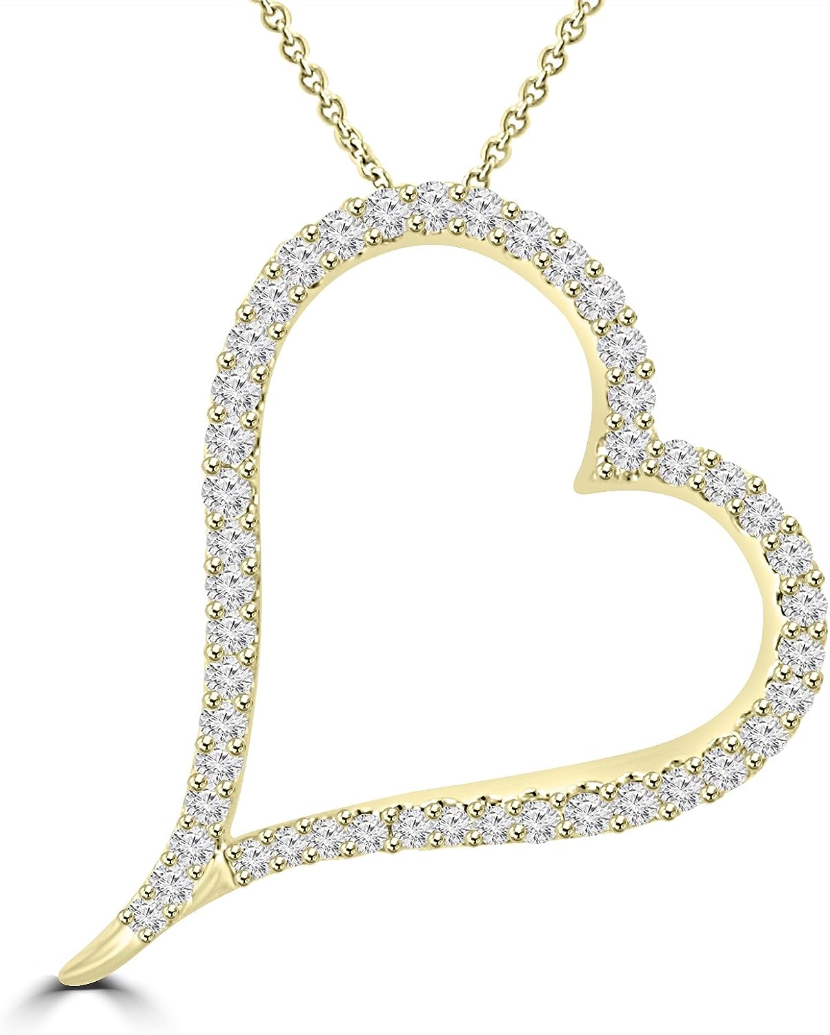 Madina Jewelry 1.39 ct Round Cut Diamond Heart Shape Pendant Necklace (G Color SI-1 Clarity) in 14 kt Yellow Gold