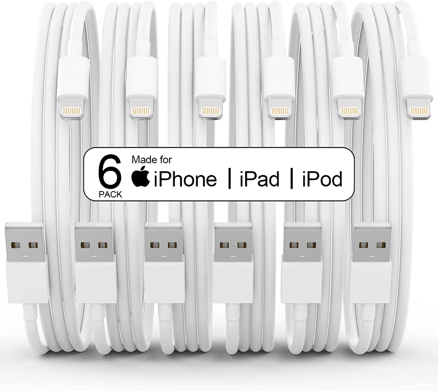 6Pack(3/3/6/6/6/10 FT)[Apple MFi Certified] iPhone Charger Long Lightning Cable Fast Charging High Speed Data Sync USB Cable Compatible iPhone 14/13/12/11 Pro Max/XS MAX/XR/XS/X/8/7/Plus iPad AirPods