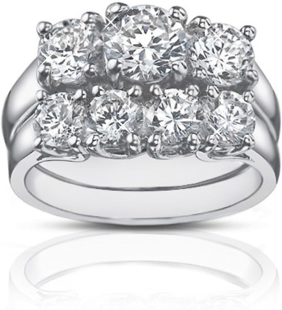 Madina Jewelry 2.25 Ct Three Stone Round Diamond Engagement Ring with Wedding Band in Platinum