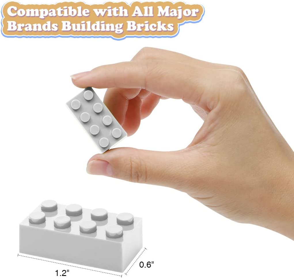 Unirolic Classic Building Bricks， 100 Piece 2x4 Building Blocks STEM Creative Building Toys Compatible with All Major Brands， MOC Building Bricks DIY Play Set for Kids(Light Grey)