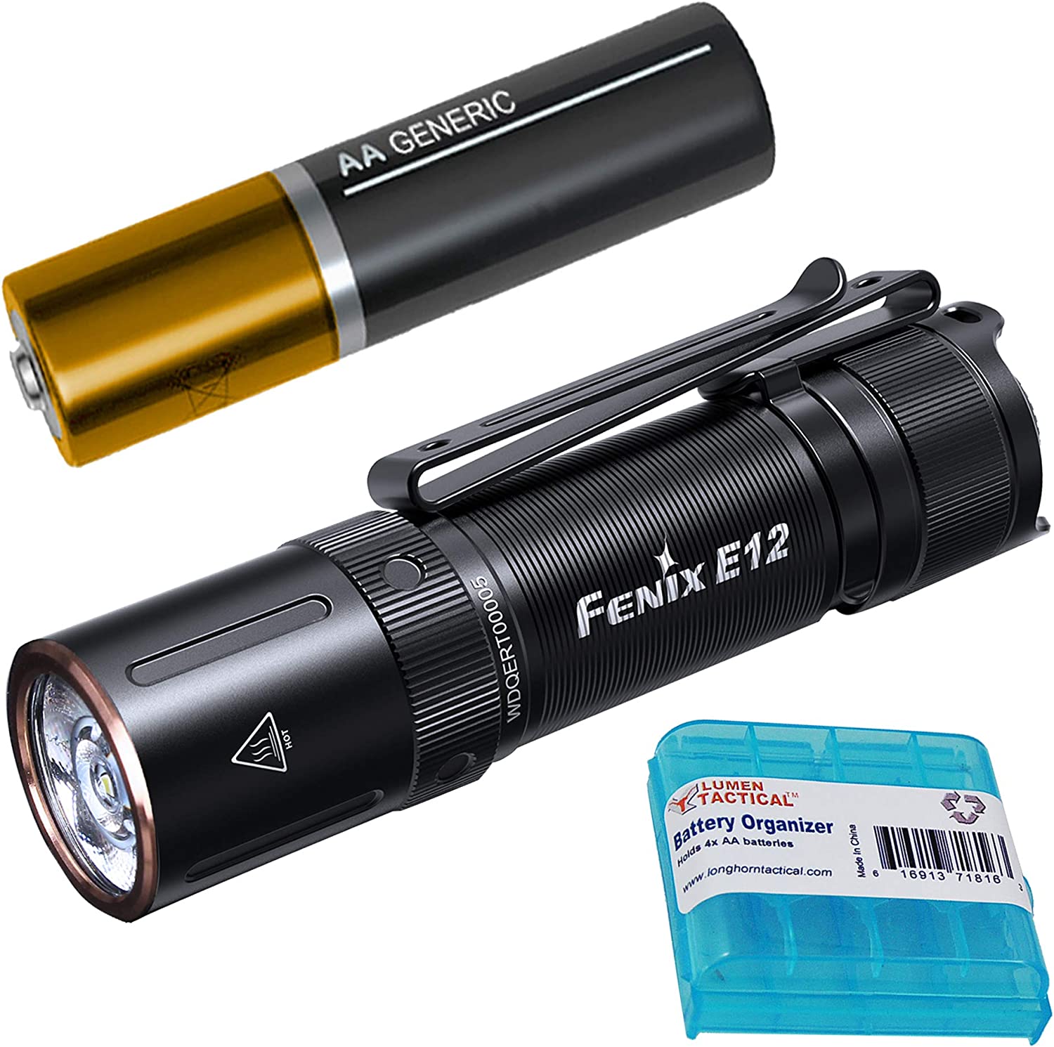 Fenix E12 v2.0 EDC Flashlight, 160 Lumen with 1x AA Battery and LumenTac Battery Organizer