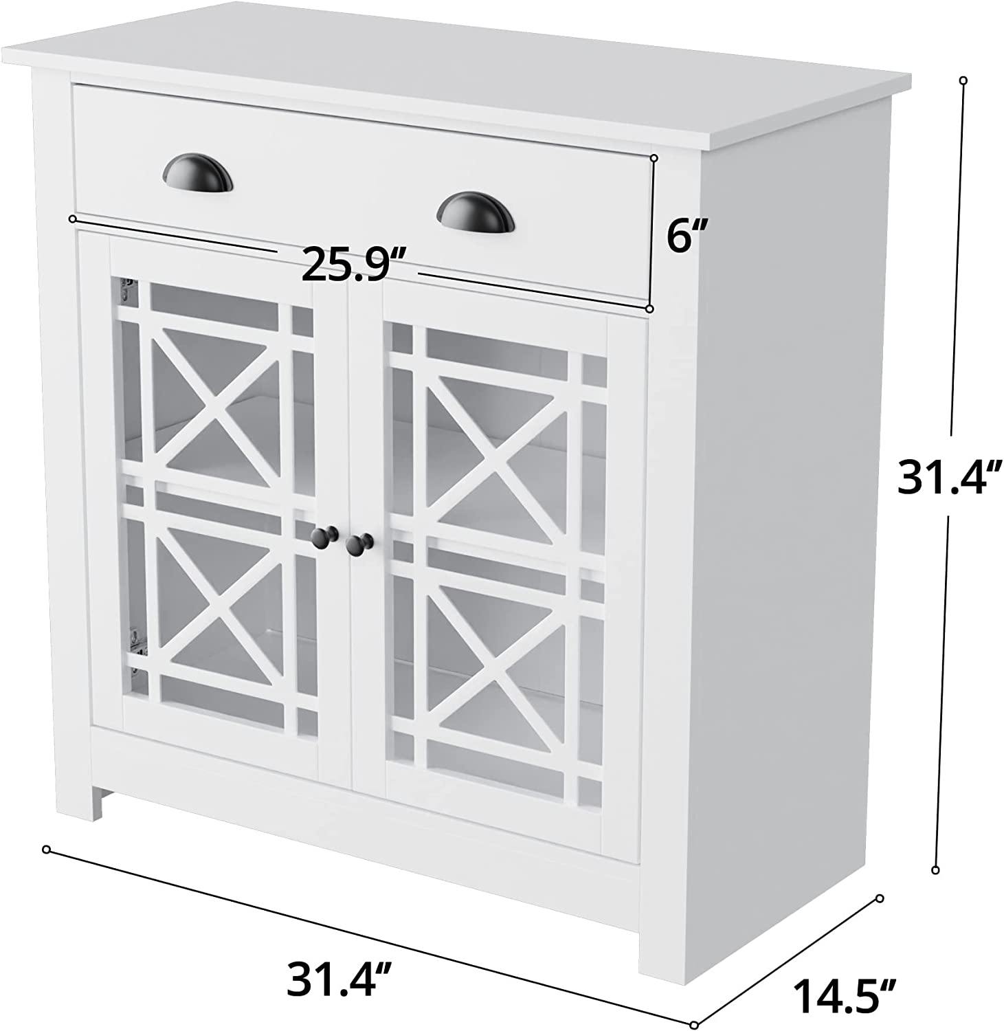 Cozy Castle Kitchen Storage Cabinet with Doors and Adjustable Shelf， 31.4" W x 31.4" H Freestanding Buffet Sidebord， Accent Cabinet for Kitchen， Dining Room， White