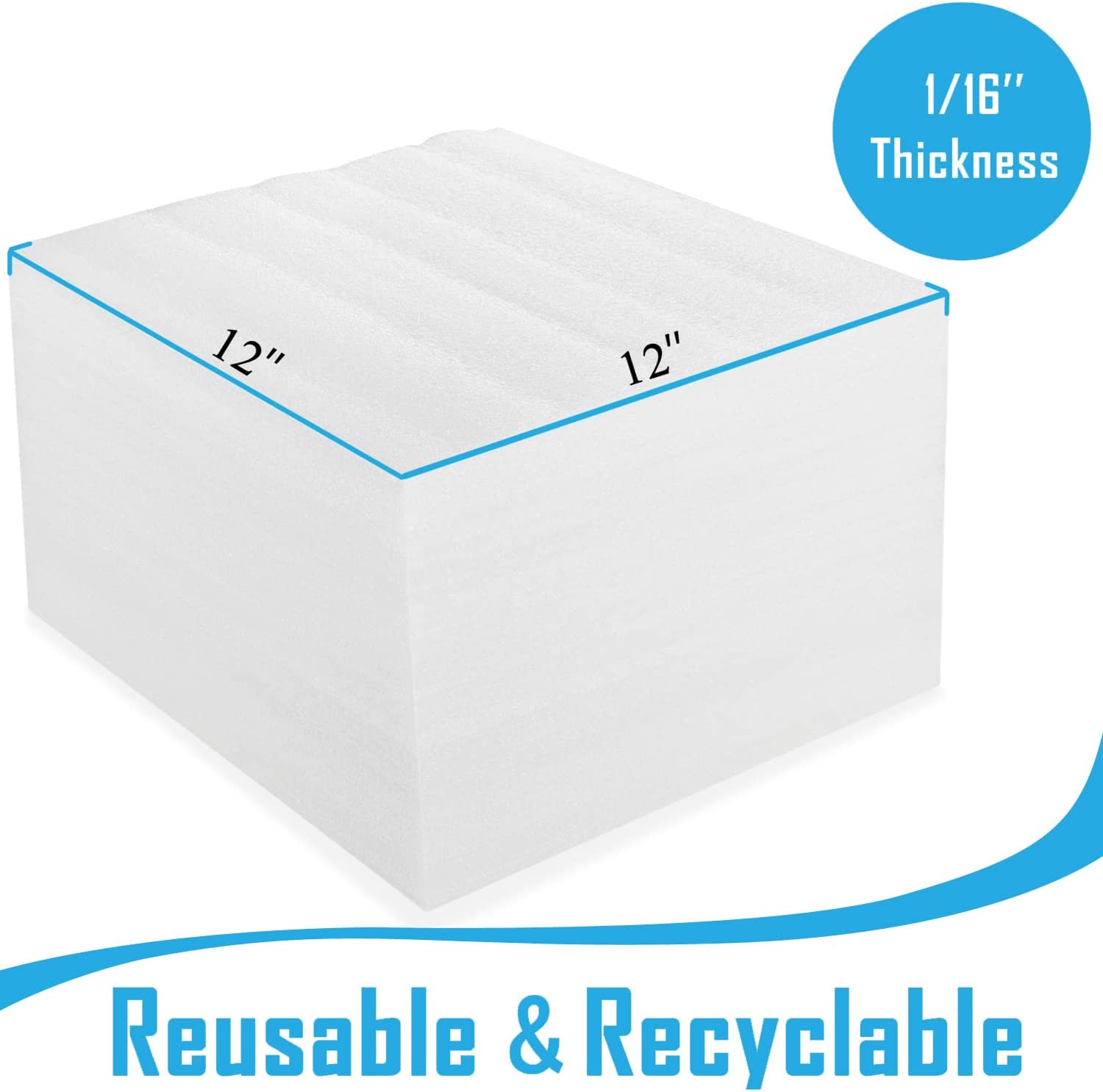 100 Pack Foam Sheets, DAT 12" x 12", 1/16" Thickness, Foam Wrap Cushioning Material, Moving Supplies for Packing Storage and Shipping