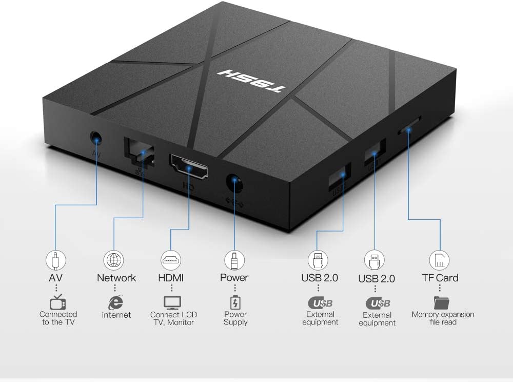Android 10.0 TV Box， T95H Smart TV Box H616 Quad-core 1GB RAM 8GB ROM Support 2.4G WiFi HDMI 3D H.265 6K HD 10/100M Ethernet Android Box Set Top TV Box