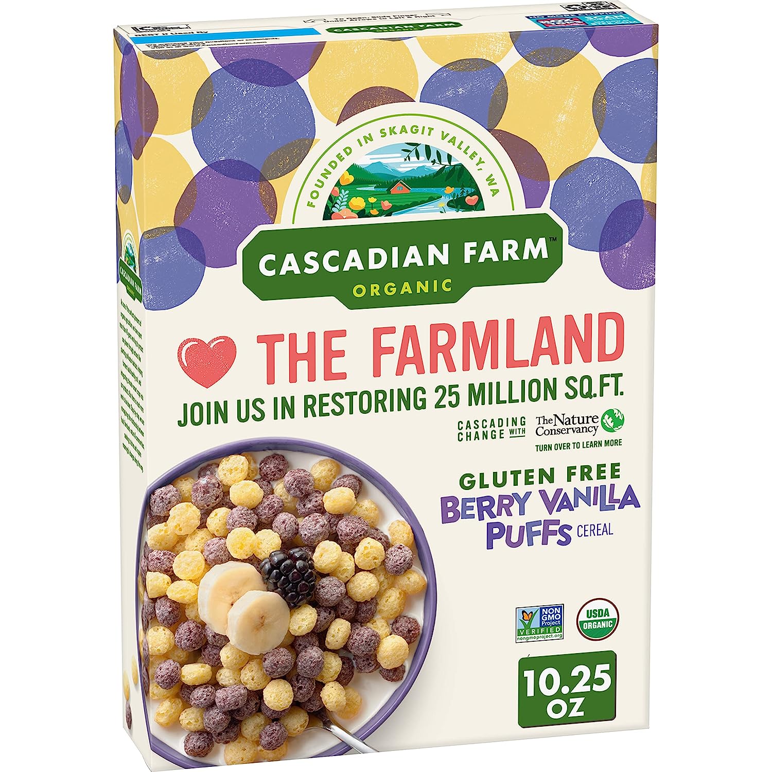 Cascadian Farm Organic Berry Vanilla Puffs Cereal， Gluten Free， 10.25 oz