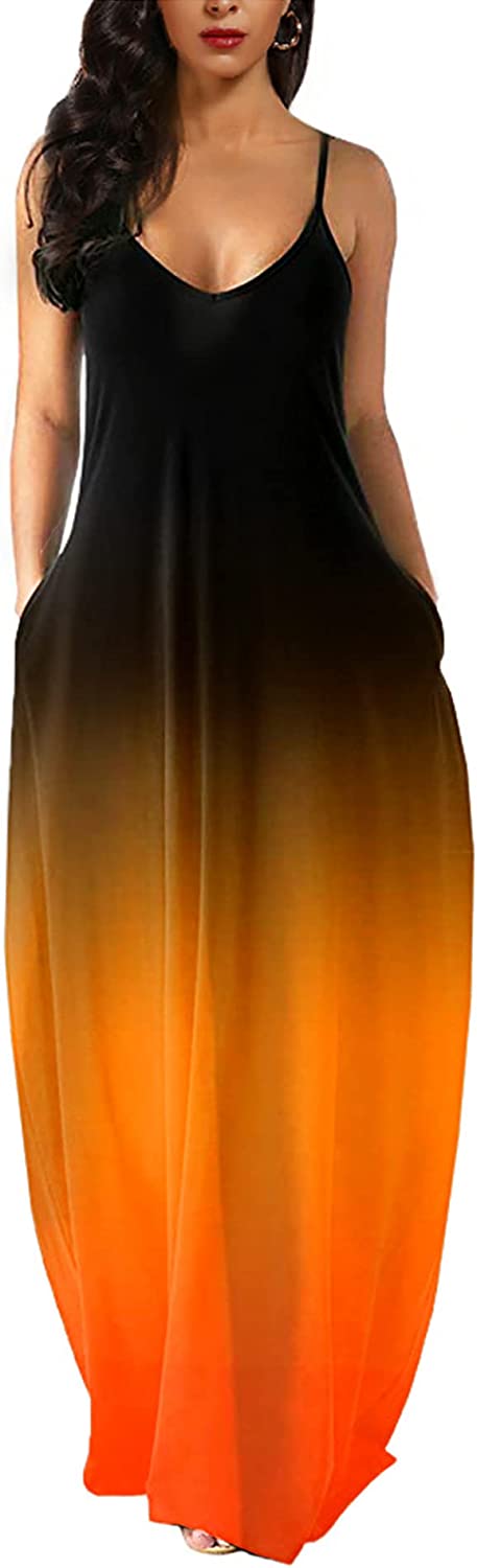 Wolddress Womens Casual Sleeveless Plus Size Loose Plain Long Maxi Dress with Pocket