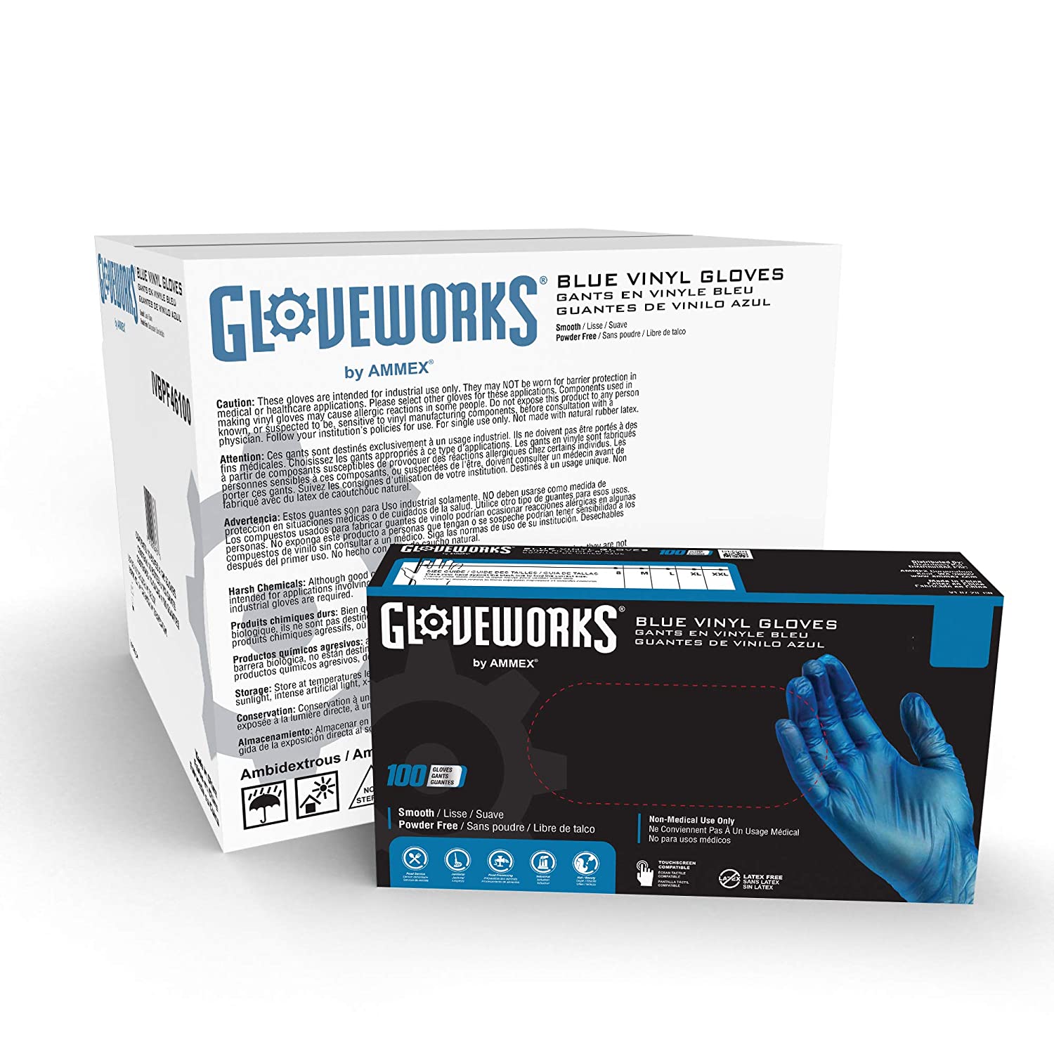 GLOVEPLUS AMMEX Blue Vinyl 4Mil Disposable Gloves - Powder-Free, Food Safe, Non-Sterile, Latex Free, Small, Case of 1000