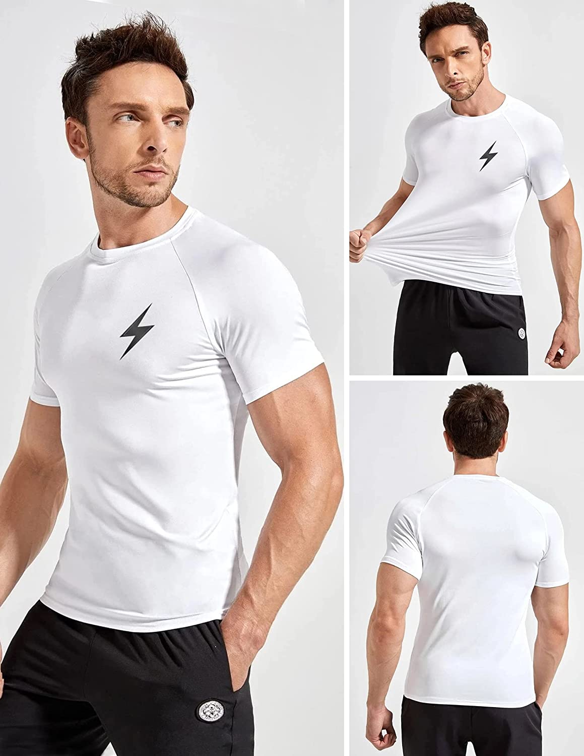 5 Pack Men’s Active Quick Dry Crew Neck T Shirts | Athletic Running Gym Workout Short Sleeve Tee Tops Bulk