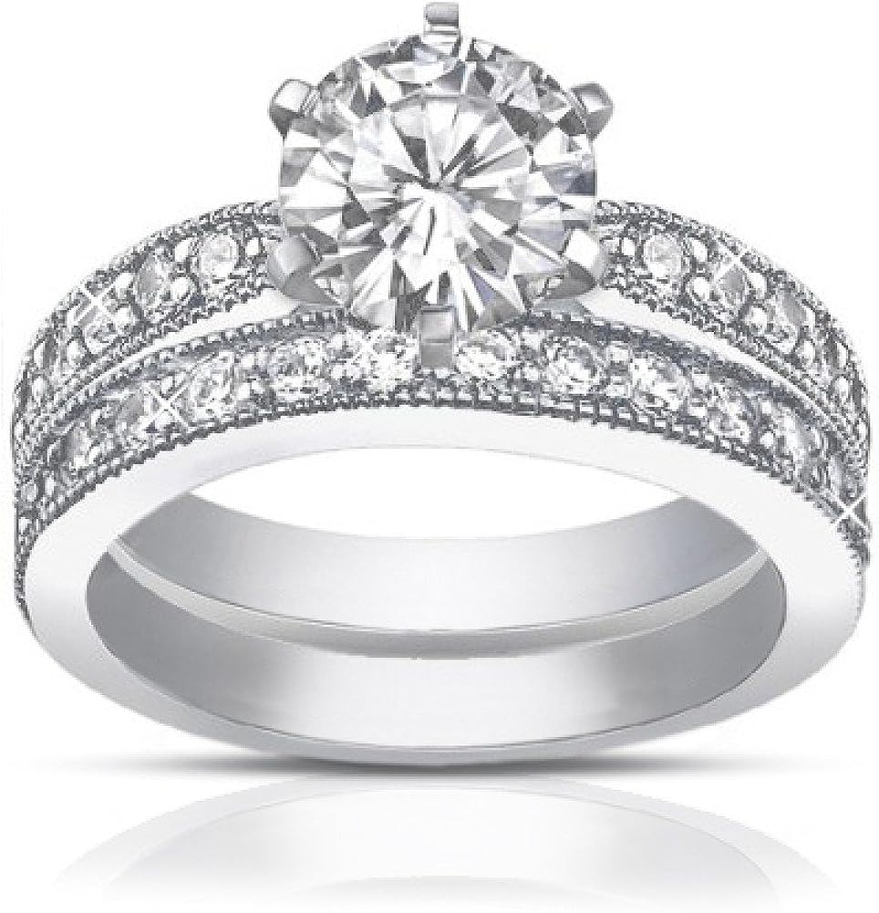 Madina Jewelry 2.25 ct Round Cut Diamond Engagement Ring Set Whit Millgrain on The Shank in Platinum