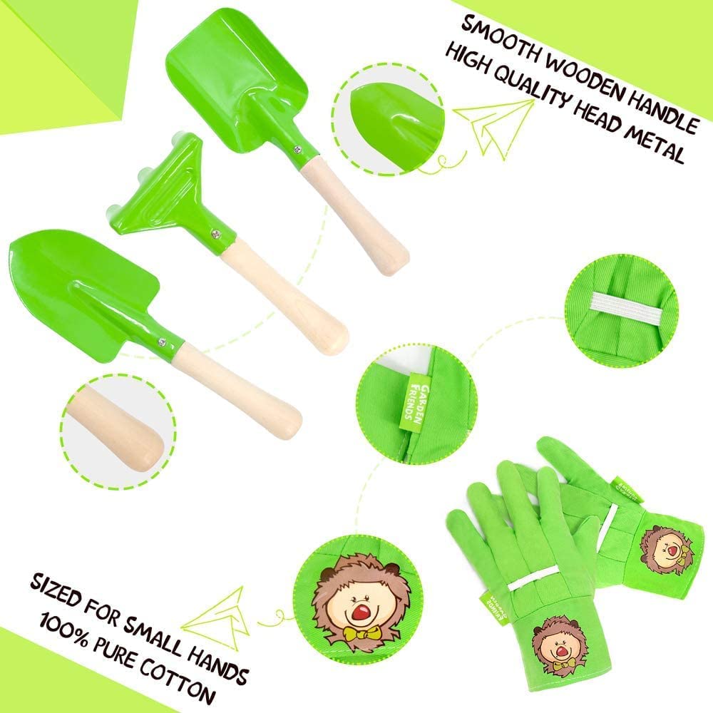 Altdorff Kids Wheelbarrow Set Metal, Child Wheel Barrel Green Easy to Assemble and Kids Gardening Tools Kit, Garden Toys with Small Wheel Barrow, Outdoor Indoor Toys Gift for Children