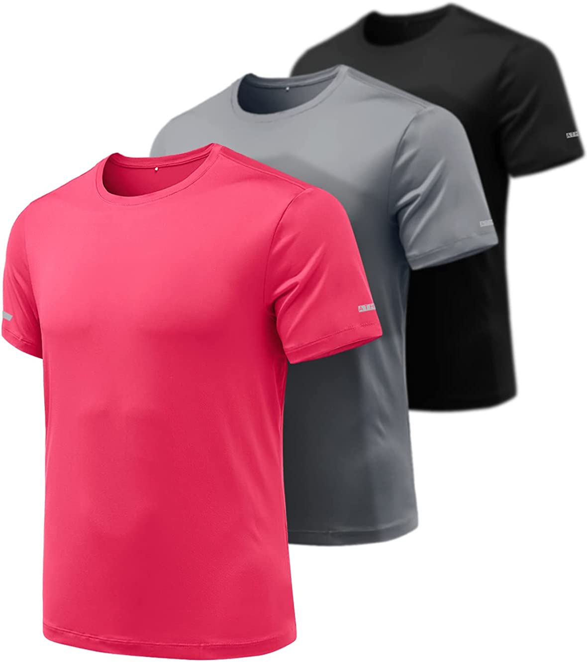 ATHLIO 2 or 3 Pack Men's Workout Running Shirts, Sun Protection Quick Dry Athletic Shirts, Short Sleeve Gym T-Shirts