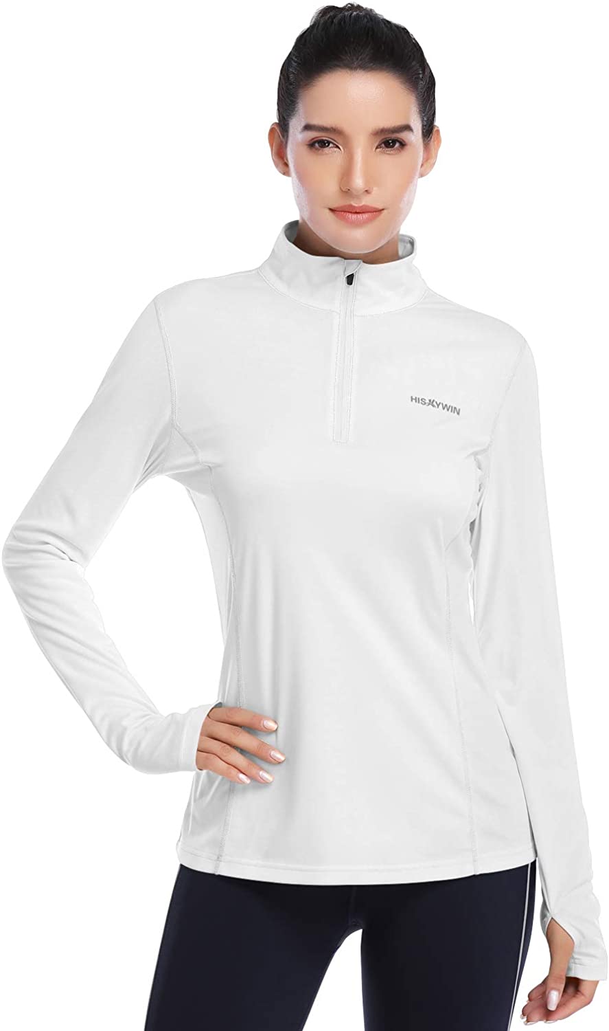 HISKYWIN Womens UPF 50+ Sun Protection Tops Long Sleeve Half-Zip Thumb Hole Outdoor Performance Workout Shirt