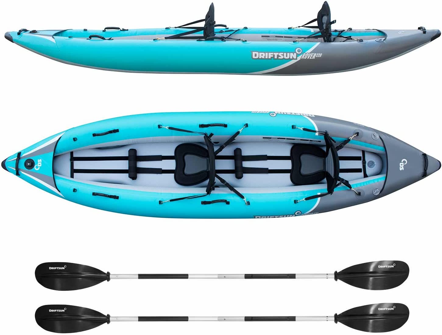 Driftsun Rover Inflatable Kayak - Driftsun Inflatable White Water Kayak - Inflatable 1 and 2 Person Kayaks for Adults with High Pressure Floor, Padded Seats, Action Cam Mount, Aluminum Paddles, and Pu