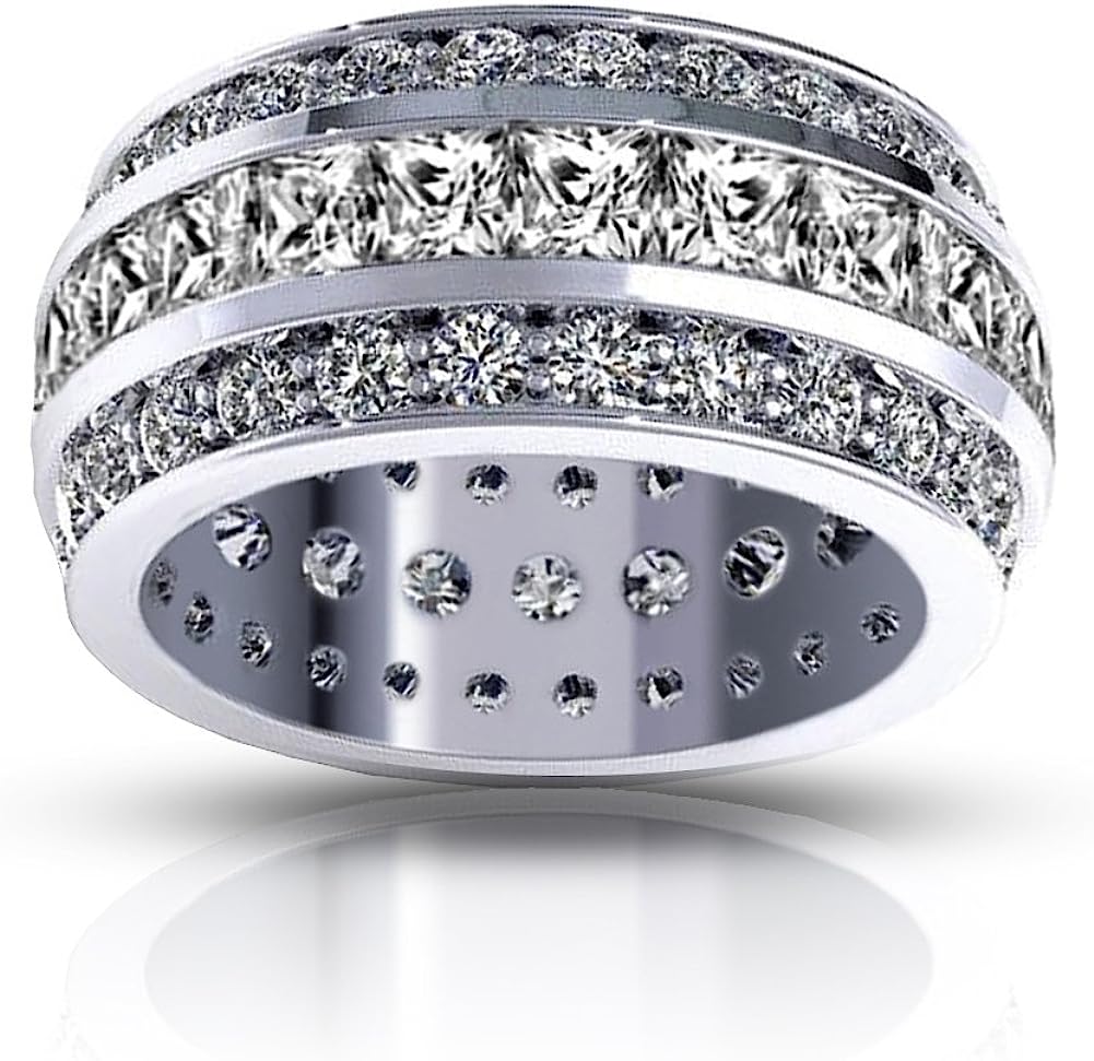 Madina Jewelry 5.00 ct Ladies Three Row Princess and Round Cut Diamond Eternity Wedding Band in Platinum