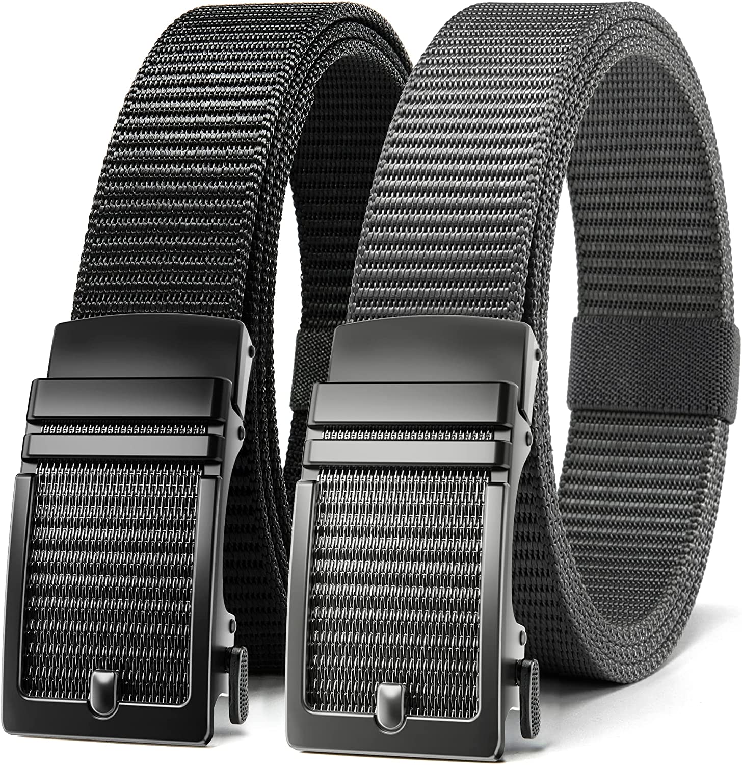 CHAOREN Ratchet Belt for Men 2 Pack - Nylon Mens Belts Casual 1 3/8" - Outside Tail Golf Belt Easier to Tighten