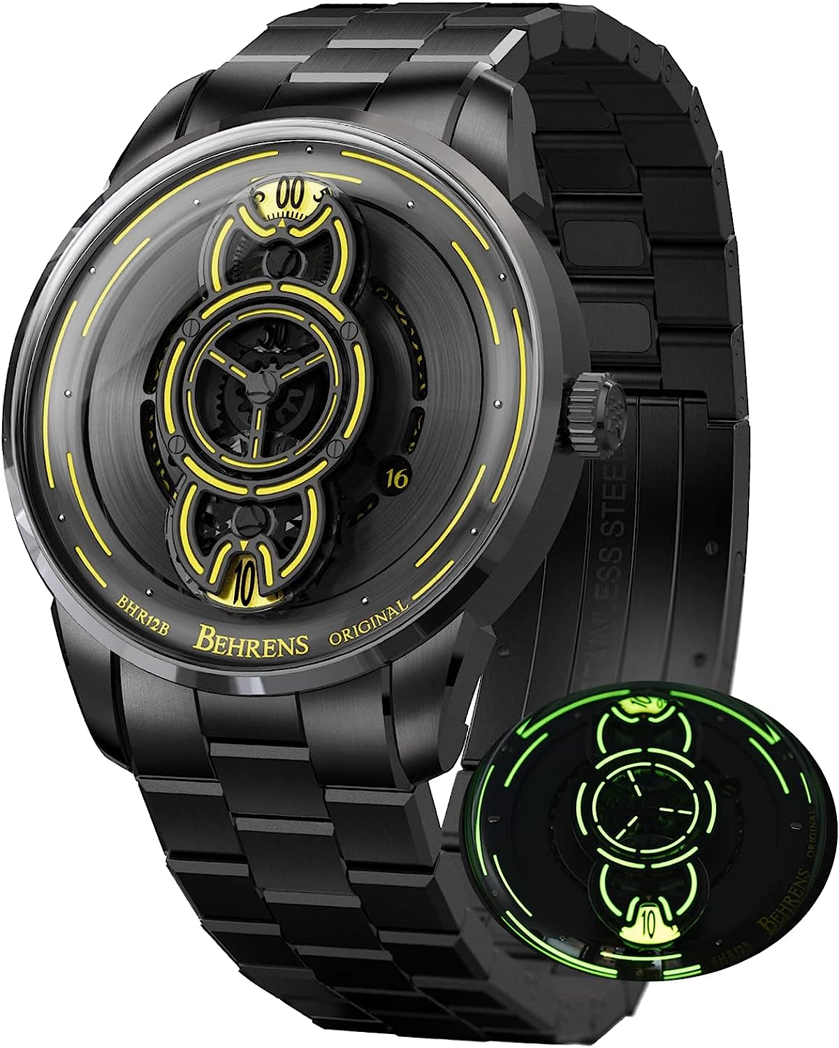 Behrens Watch for Men Original Unique Design Automatic Watch Swiss GPHG 2020 Skeleton Sapphire Steampunk