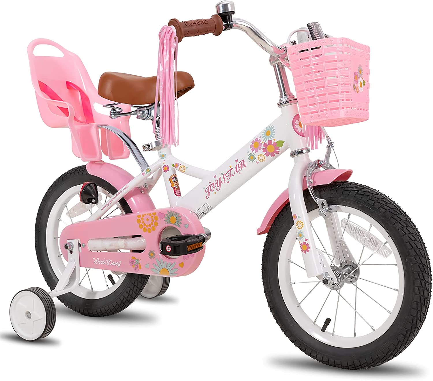 JOYSTAR Little Daisy Kids Bike for 2-9 Years Girls with Training Wheels & Front Handbrake 12 14 16 20 Inch Princess Kids Bicycle with Basket Bike Streamers Toddler Cycle Bikes, Blue Pink White