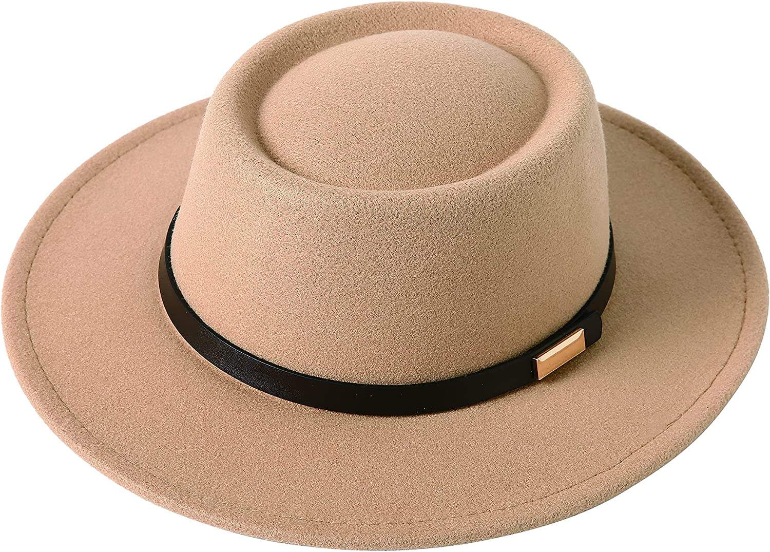 Lanzom Women Vintage Wide Brim Warm Wool Fedora Hat Belt Panama Hat Felt Jazz Hat