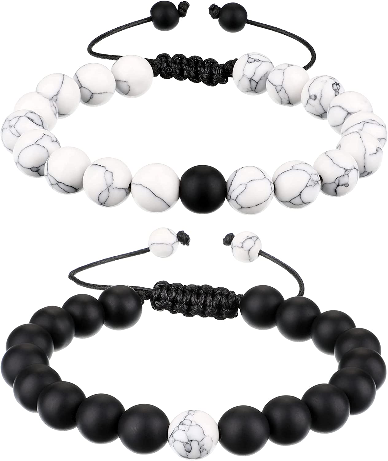 BBTO Howlite Bracelet Black Matte Agate Bracelet Couples Bracelet Distance Bracelet Energy Beads Bracelet for Valentine's Day Present