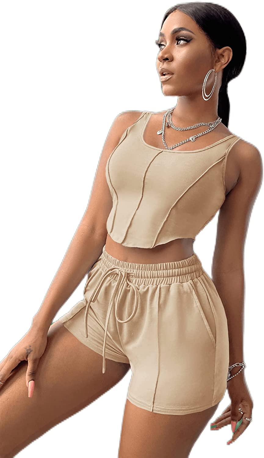 SOLY HUX Women's Crop Tank Top and Drawstring Waist Track Shorts Set 2 Piece Outfits