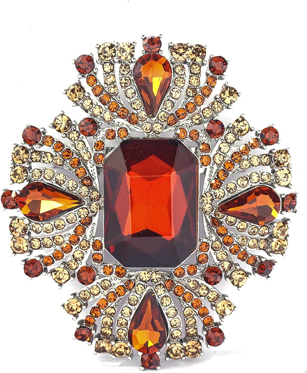 YOQUCOL Vintage Austrian Crystal Rhinestone Cross Flowers Shaped Brooch Pin Elegant Jewelry for Women Girls