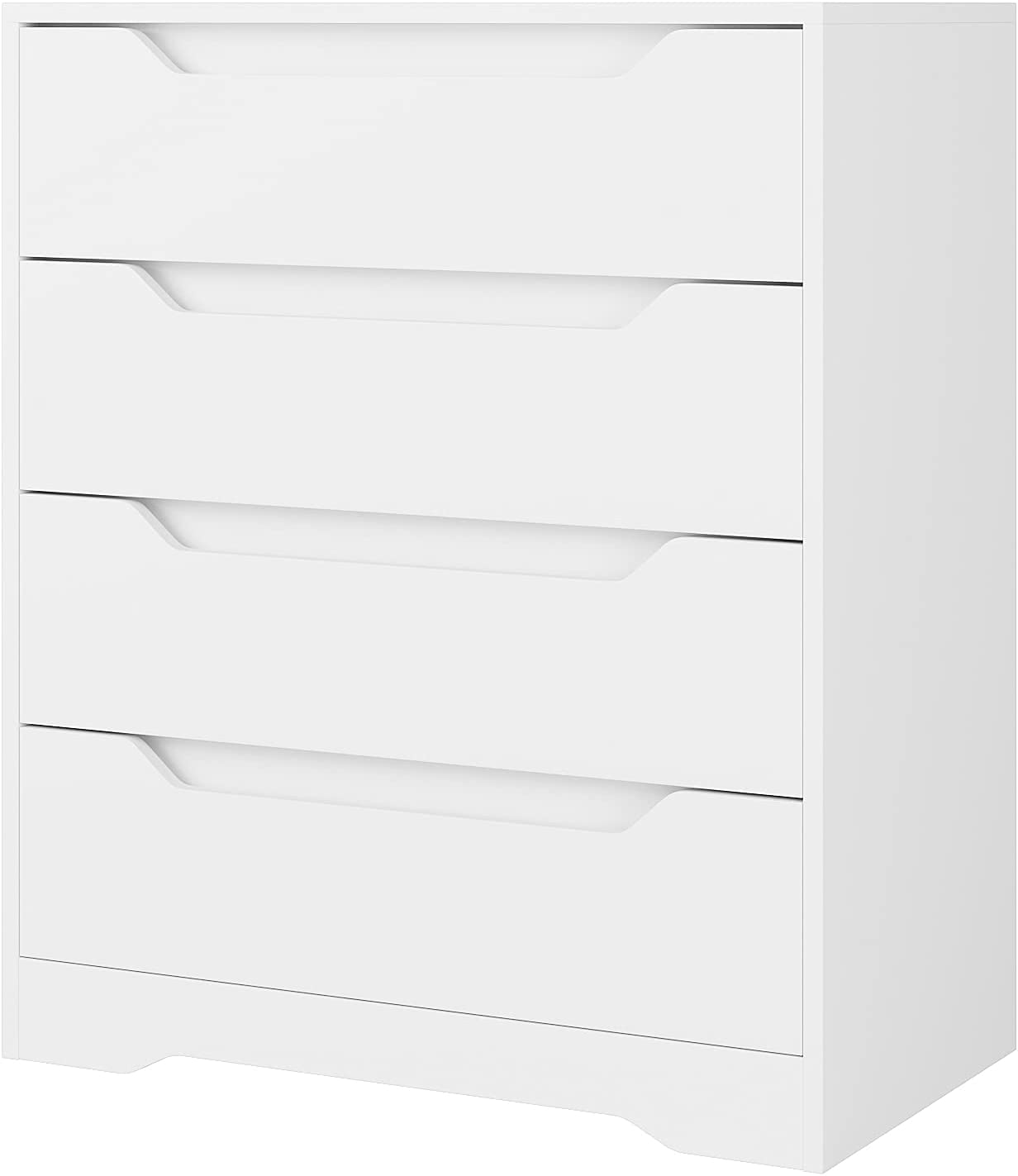 URKNO Modern 4 Drawer Dresser, Wood Chest of Drawers with Storage, Clothing Organizer with Cut-Out Handle, Storage Cabinet, Nightstand for Living Room, Bedroom, Hallway, White