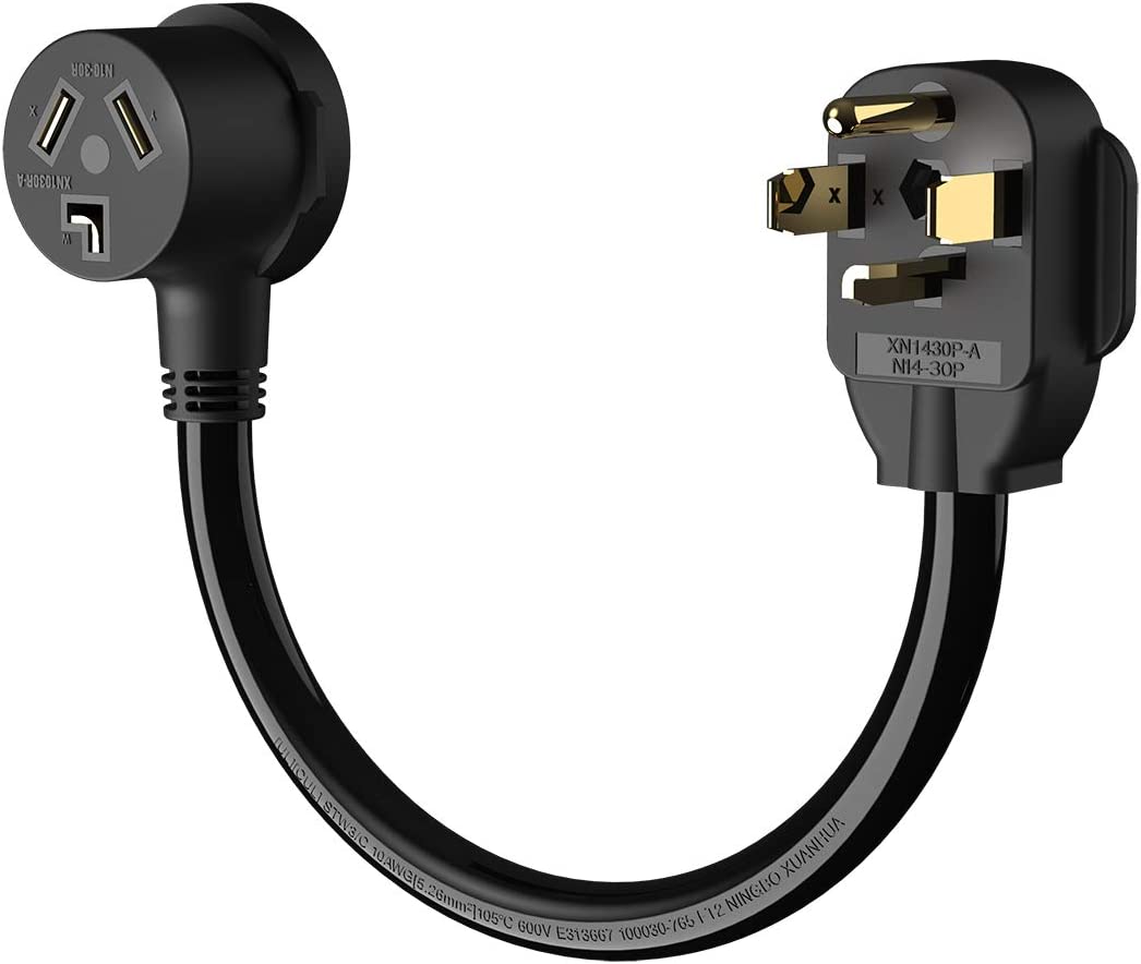 1.5 FT NEMA 14-30P to 10-30R Welder Dryer Plug, 30 Amp,250V,STW 10AWG*3C, 4 Prong to 3 Prong Dryer Adapter, Electric Vehicle Charging Adapter,Black