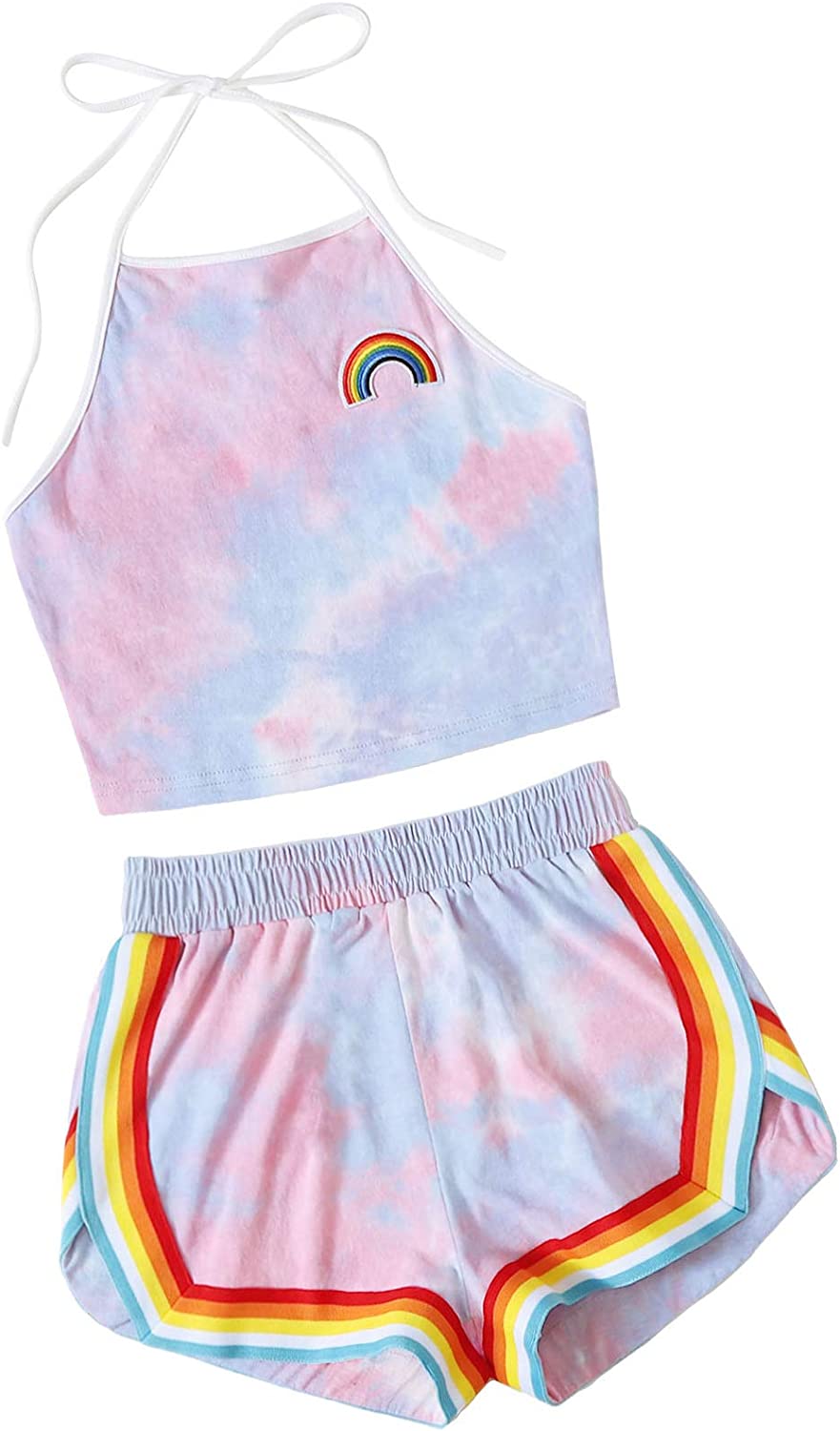 SweatyRocks Women's 2 Piece Set Halter Crop Top and Shorts Set