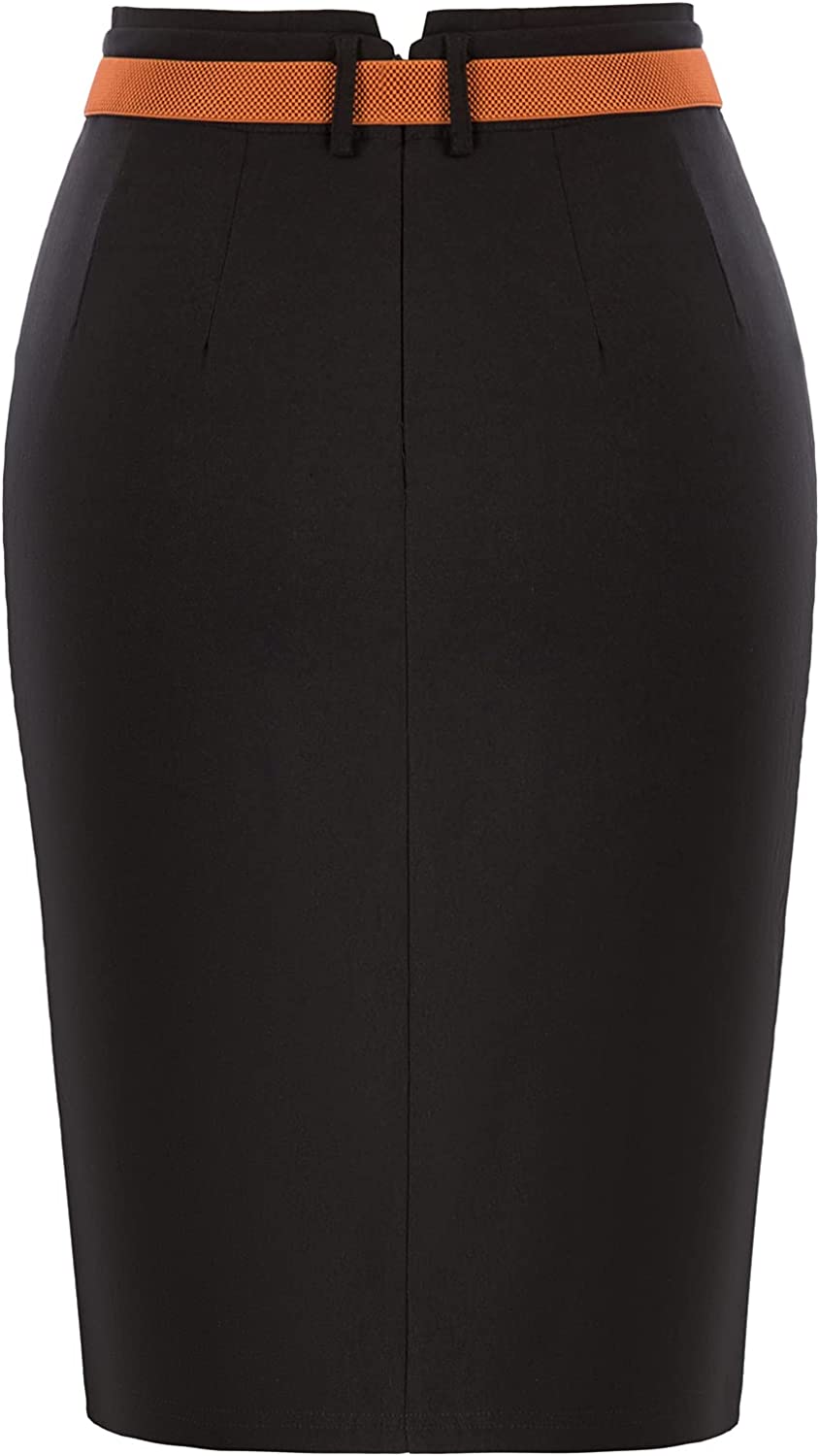 Kate Kasin Women's Bodycon Pencil Skirt with Belt Solid Color Hip-Wrapped