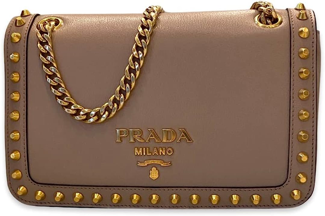 Prada Pattina Glace Calf Leather Cammeo Beige Pattina Studded Handbag